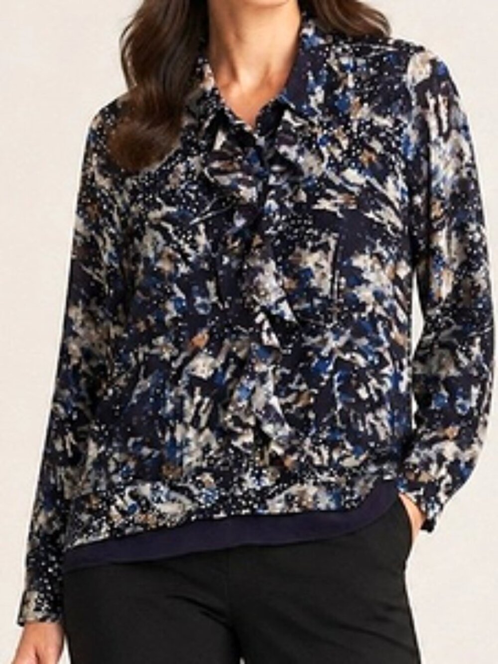 Cabi Blouse Womens Starry Night Chiffon Ruffle #3066 size M